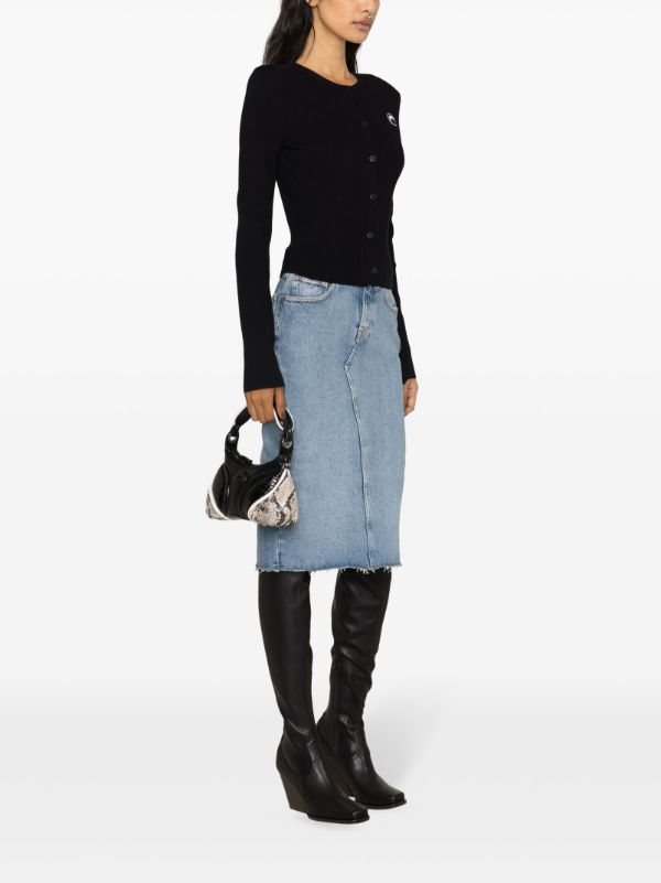 Marine Serre Black Crescent Moon-Appliqué Ribbed Cardigan | Browns Cardigans