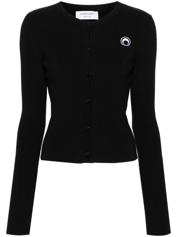 Marine Serre Black Crescent Moon-Appliqué Ribbed Cardigan | Browns Cardigans
