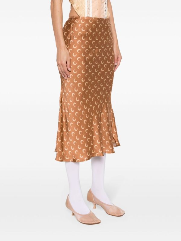 Marine Serre Brown Flou Moon-Print Satin Skirt | Browns High-Waisted Skirts