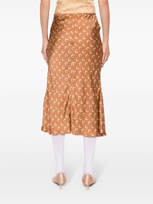 Marine Serre Brown Flou Moon-Print Satin Skirt | Browns High-Waisted Skirts