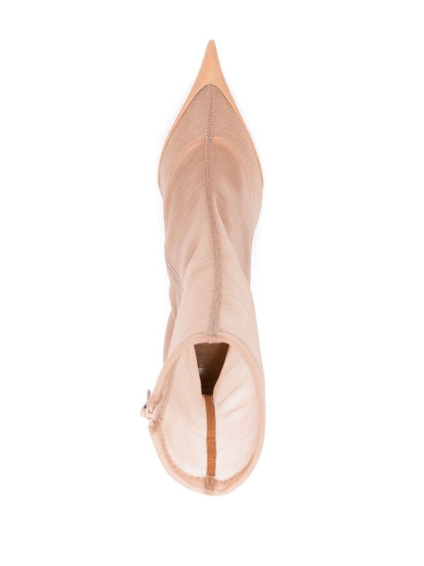 Mugler Beige Sheer Panelled Suede Boots | Browns Boots