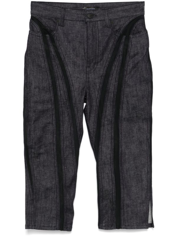 Mugler Black Mesh-Panelled Capri Jeans | Browns Cropped Jeans