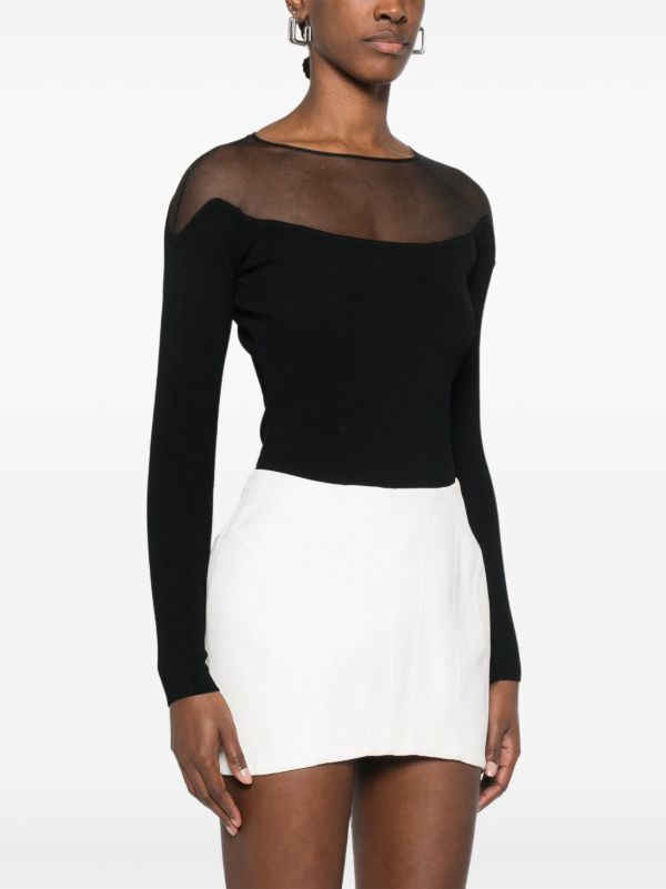 Mugler Black Sheer-Panelled Bodysuit | Browns T-Shirts & Jersey Shirts