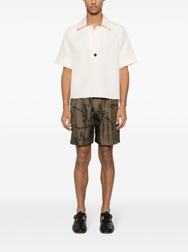 Nanushka Green Abstract-Print Silk Shorts | Browns Track & Running Shorts