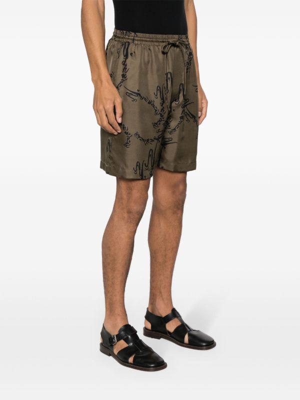 Nanushka Green Abstract-Print Silk Shorts | Browns Track & Running Shorts