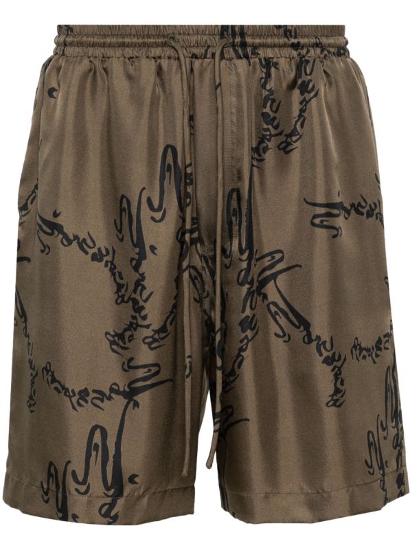Nanushka Green Abstract-Print Silk Shorts | Browns Track & Running Shorts