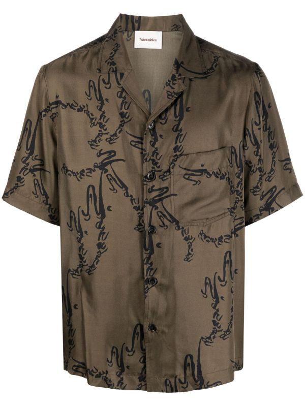 Nanushka Green Bodil Printed Silk Shirt | Browns Shirts