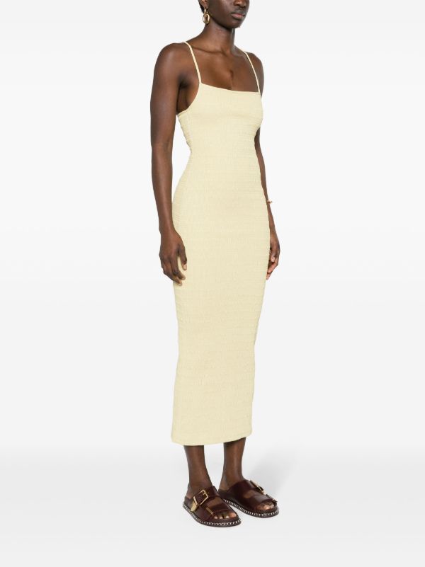 Nanushka Yellow Barra Smocked Midi Dress | Browns Cocktail & Party Dresses