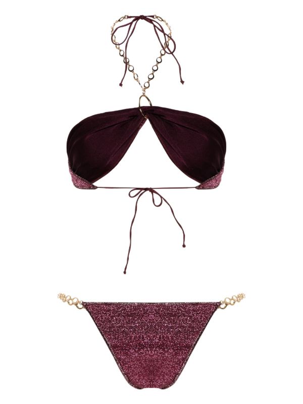 Oséree Red Chain-Detail Bandeau Bikini Set | Browns Bikinis