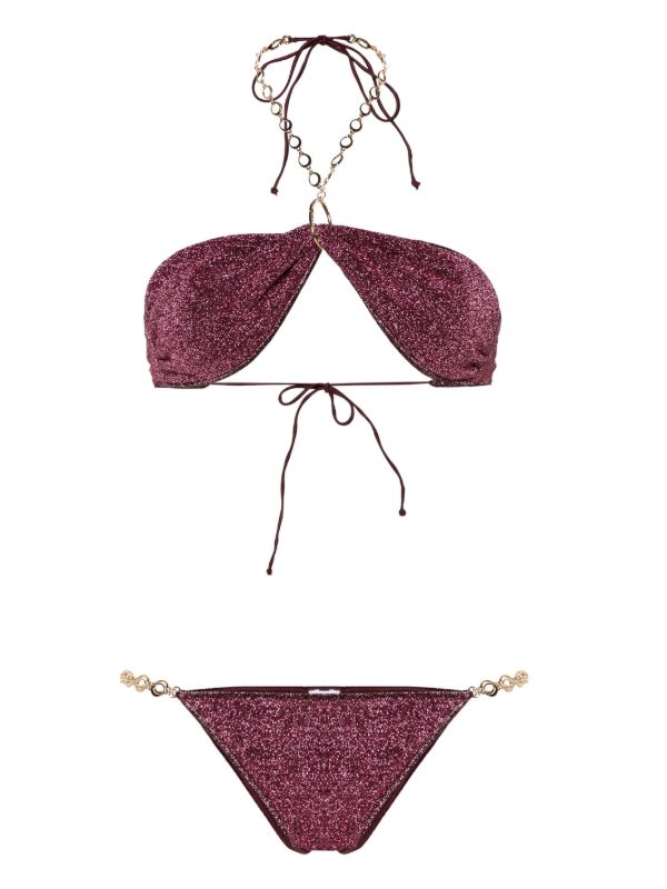 Oséree Red Chain-Detail Bandeau Bikini Set | Browns Bikinis