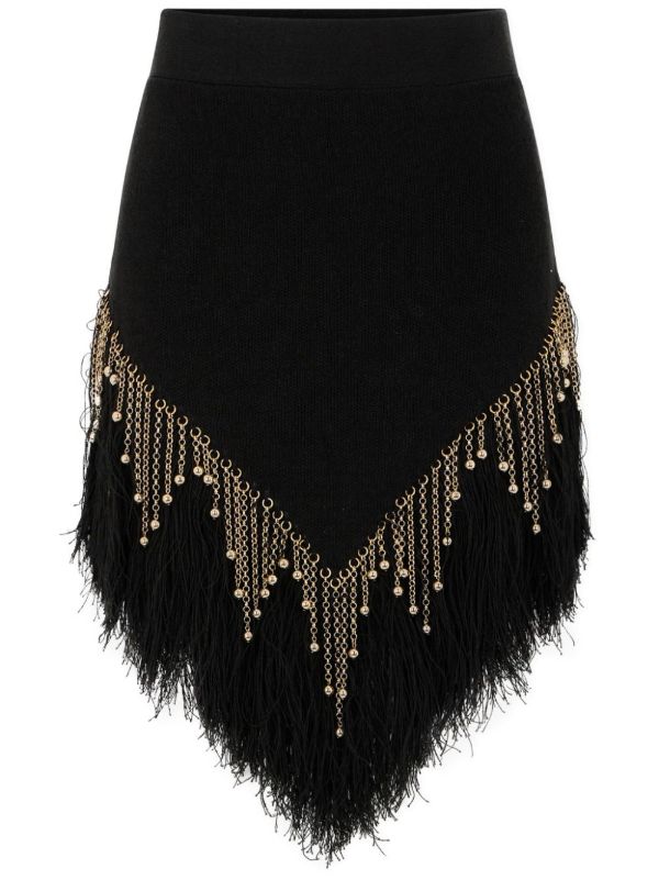 Rabanne Black Feather Trim Linen Skirt | Browns High-Waisted Skirts