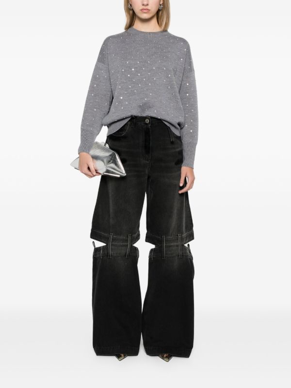 Rabanne Grey Crystal-Embellished Wool Jumper | Browns Knitted Sweaters