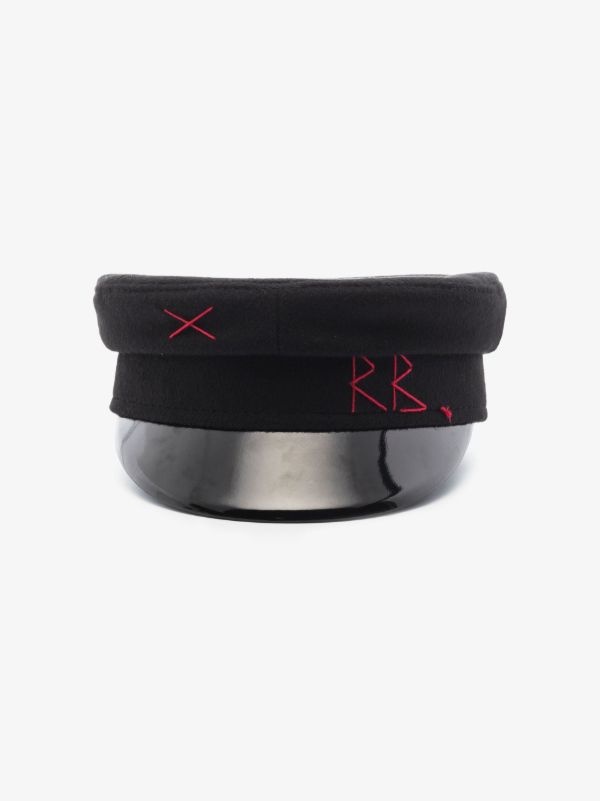 Ruslan Baginskiy black monogram embroidered wool baker boy hat | Browns Hats