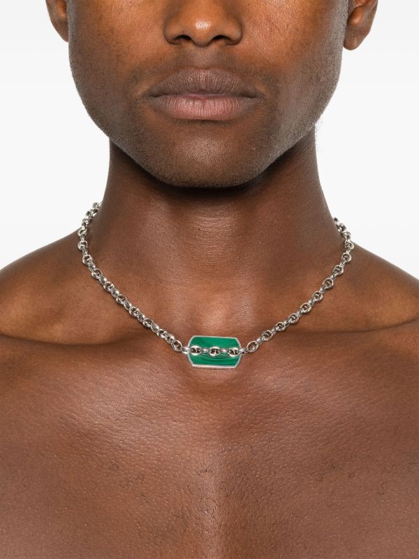 Stephen Webster Sterling Silver Inline Razer Tag Malachite Necklace | Browns Necklaces