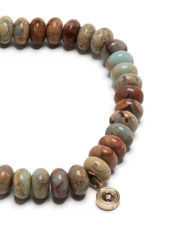 Sydney Evan 14k Yellow Gold Brown Diamond Charm Snakeskin Jasper Bracelet | Browns Bracelets