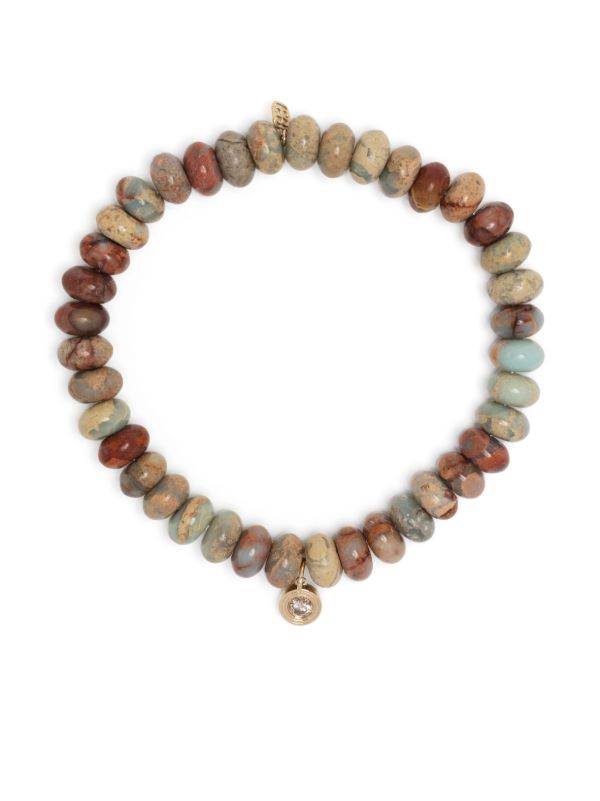 Sydney Evan 14k Yellow Gold Brown Diamond Charm Snakeskin Jasper Bracelet | Browns Bracelets