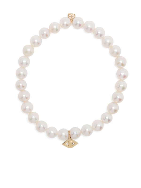 Sydney Evan 14K yellow gold Medium Evil Eye pearl bracelet | Browns Bracelets