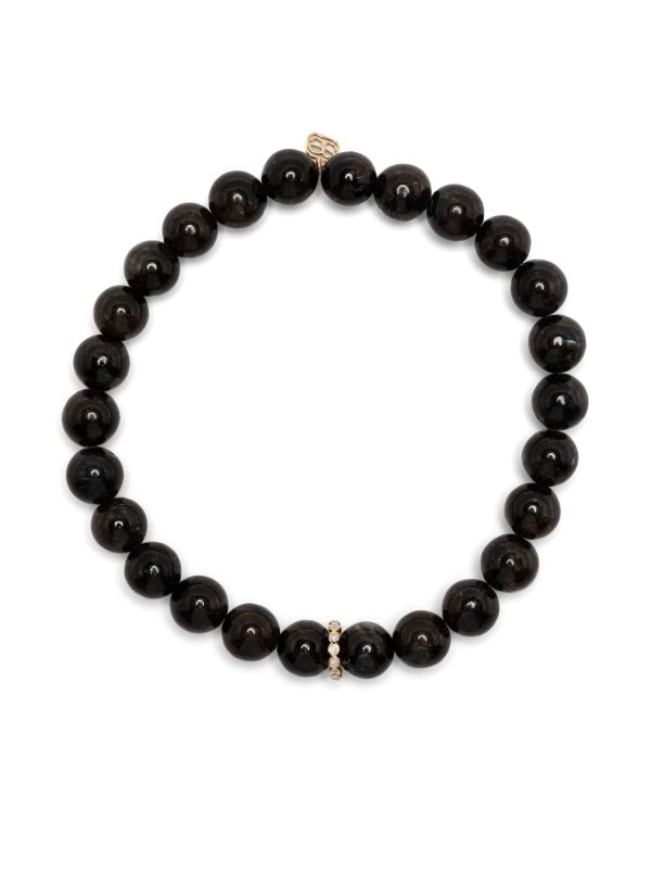 Sydney Evan 14K yellow gold Rondelle hypersthene and diamond bracelet | Browns Bracelets