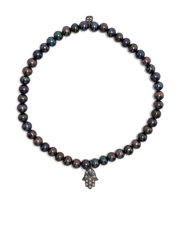 Sydney Evan 14K yellow gold Small Hamsa pearl and diamond racelet | Browns Bracelets