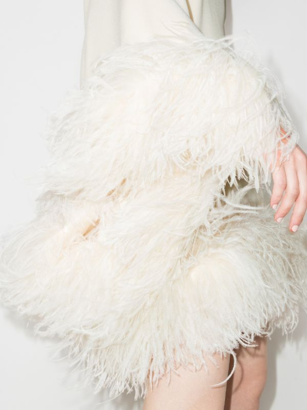 Taller Marmo Neutral Piccolo Asymmetric Feather-trim Mini Dress | Browns Cocktail & Party Dresses