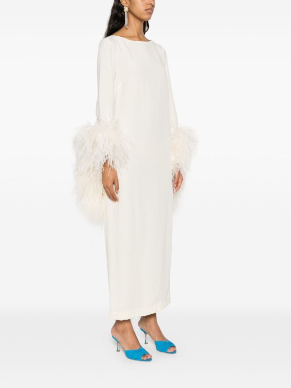 Taller Marmo White Feather-Trim Midi Dress | Browns Cocktail & Party Dresses