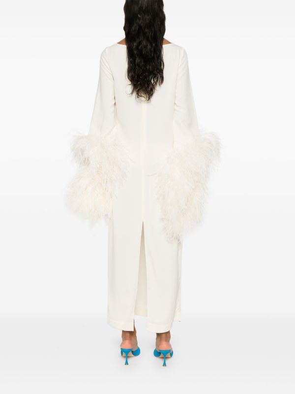 Taller Marmo White Feather-Trim Midi Dress | Browns Cocktail & Party Dresses