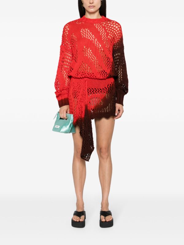 The Attico Red Crochet Asymmetric Mini Skirt | Browns Asymmetric & Draped Skirts