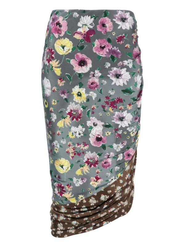 The Attico ruched patchwork midi skirt | Browns Asymmetric & Draped Skirts