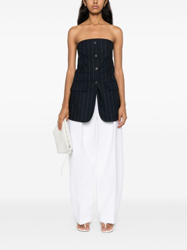 The Frankie Shop Blue Pinstripe Strapless Top | Browns Blouses