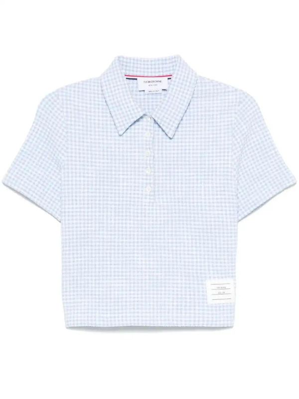 Thom Browne gingham-check tweed polo top | Browns Shirts