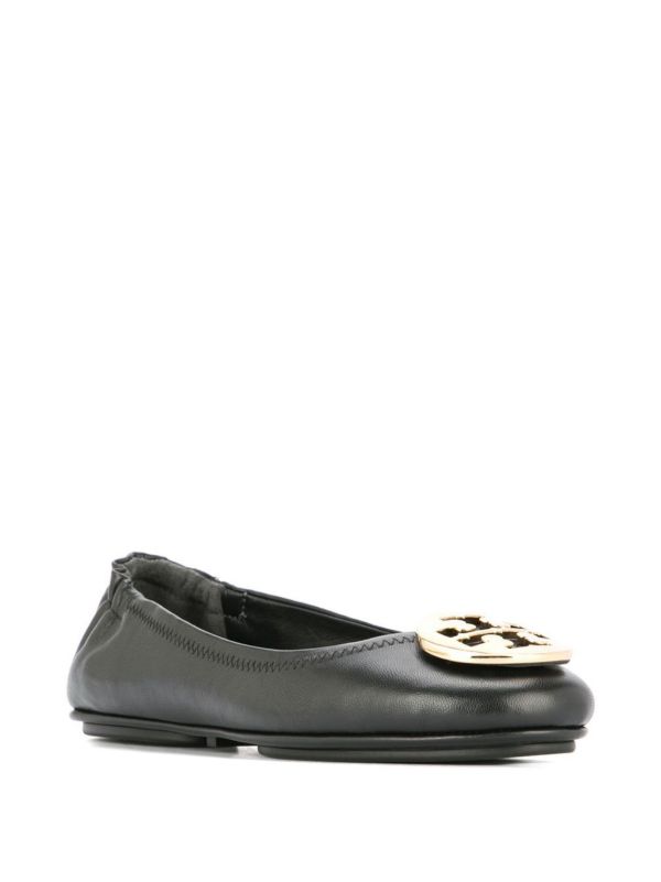 Tory Burch Black Minnie Logo Plaque Ballerina Shoes | Browns Ballerina Shoes