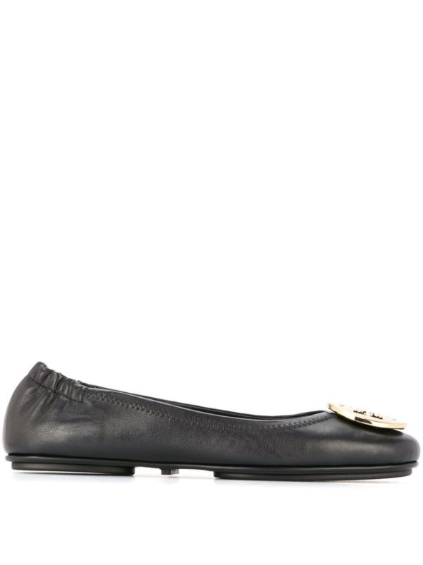 Tory Burch Black Minnie Logo Plaque Ballerina Shoes | Browns Ballerina Shoes