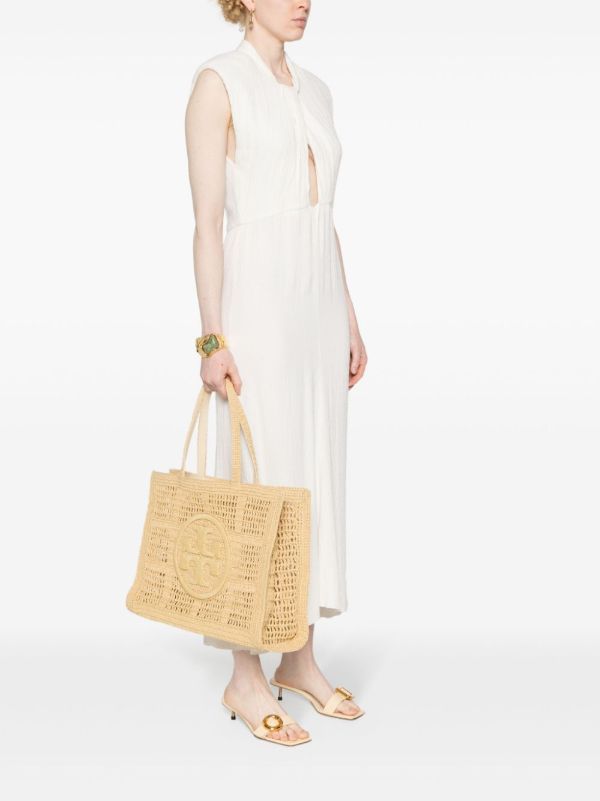 Tory Burch Neutral Ella Straw Crochet Tote Bag | Browns Tote Bags
