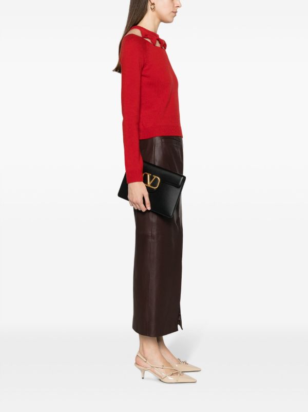 Valentino Garavani Black Locò Leather Clutch Bag | Browns Clutch Bags