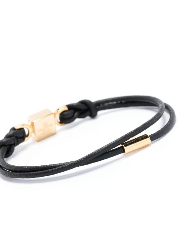 Valentino Garavani Black One Stud Leather Bracelet | Browns Bracelets