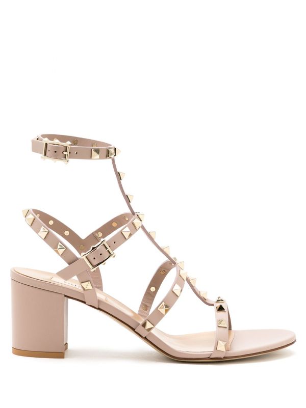 Valentino Garavani neutral Rockstud 60 leather sandals | Browns Sandals