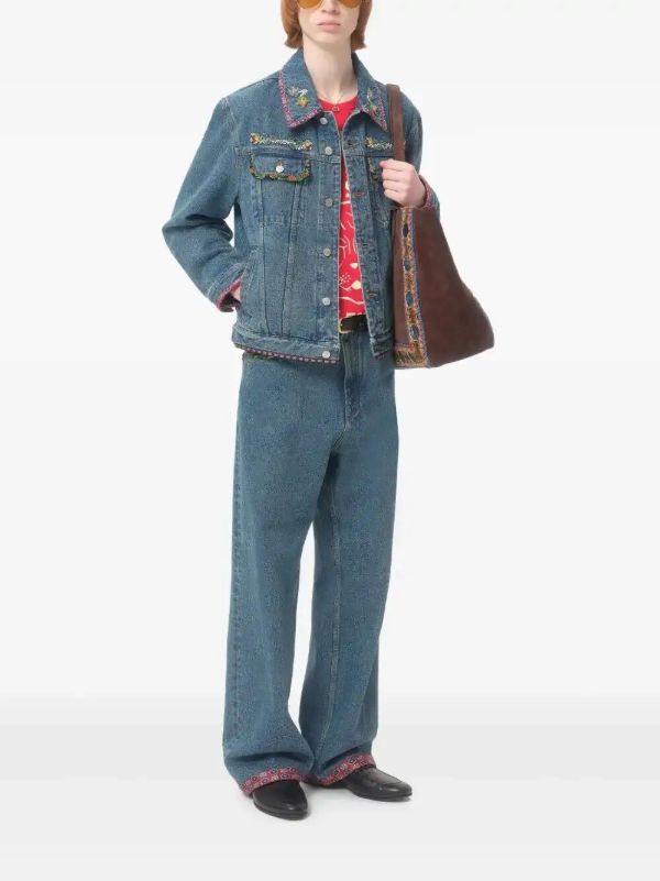 Valentino Garavani Printed-trim Denim Jacket | Browns Denim Jackets