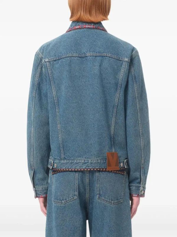 Valentino Garavani Printed-trim Denim Jacket | Browns Denim Jackets