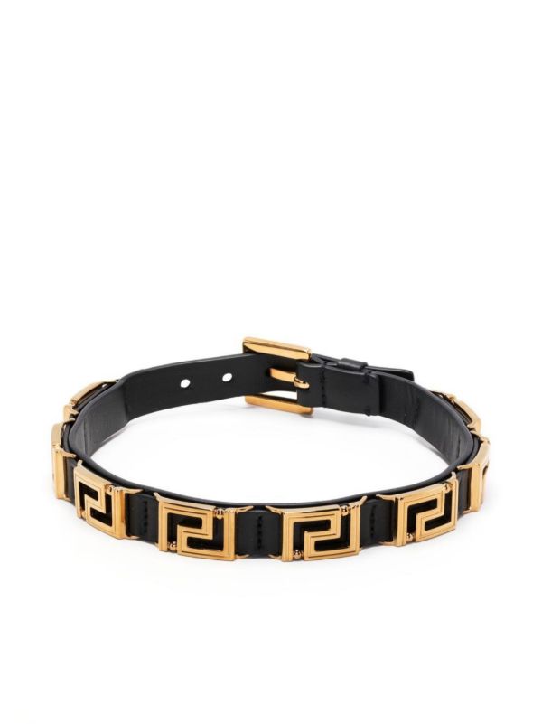 Versace black La Greca leather choker necklace | Browns Necklaces