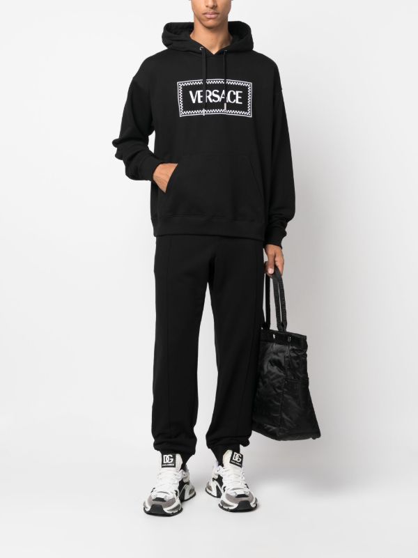 Versace Black Logo-Embroidered Cotton Hoodie | Browns Hoodies
