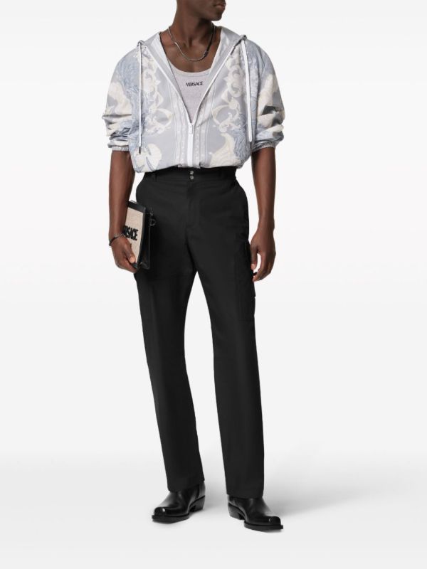 Versace Black Milano Stamp-Embroidery Straight Trousers | Browns Regular-Fit & Straight Leg Pants