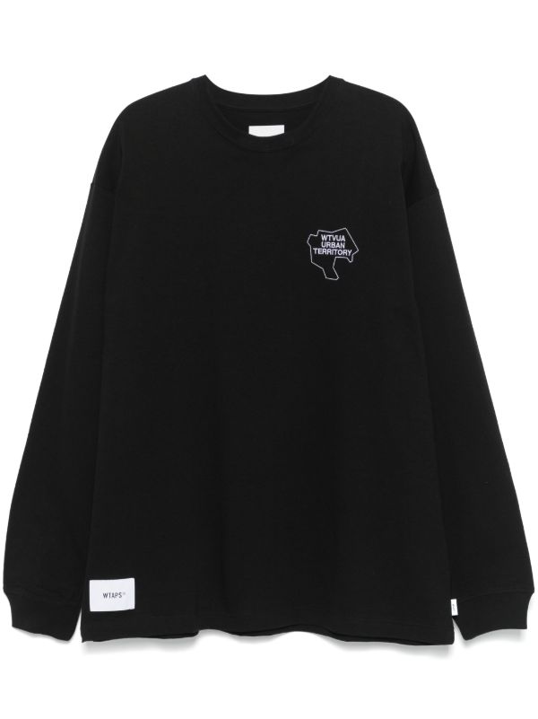 WTAPS Black Slogan-Embroidered T-Shirt | Browns T-Shirts