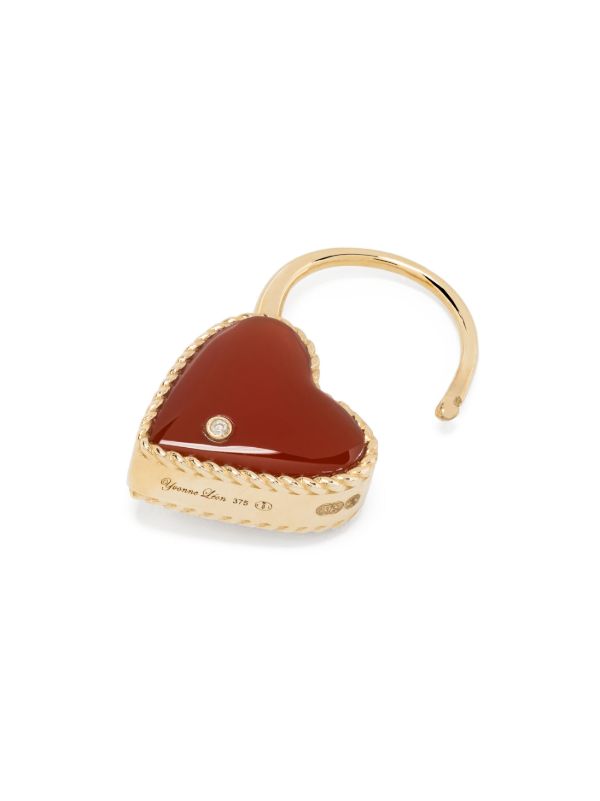 Yvonne Léon 9K Gold Creole Cadenas Coeur Agate Single Drop Earring | Browns Earrings