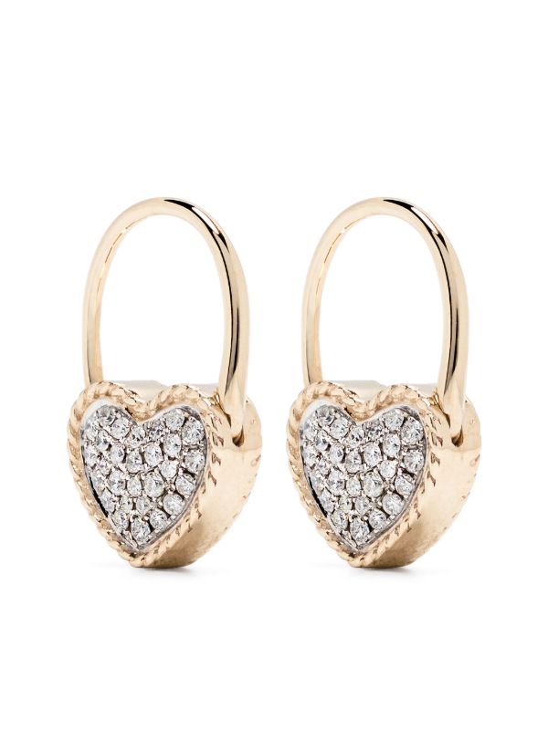 Yvonne Léon 9K Yellow Gold Créole Cadenas Cœur Diamant Earring | Browns Fine Earrings