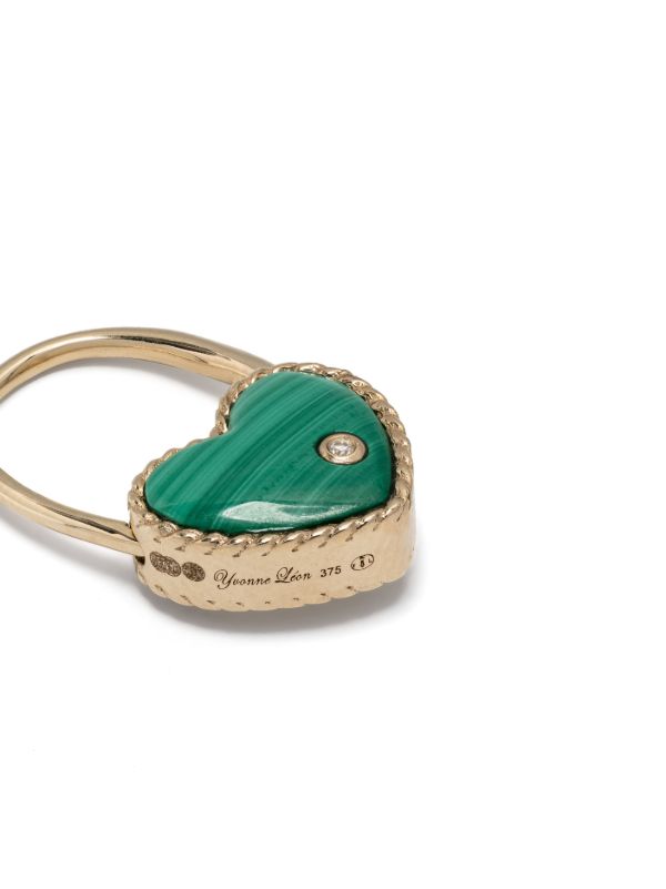 Yvonne Léon 9K Yellow Gold Créole Cadenas Cœur Malachite Earring | Browns Fine Earrings
