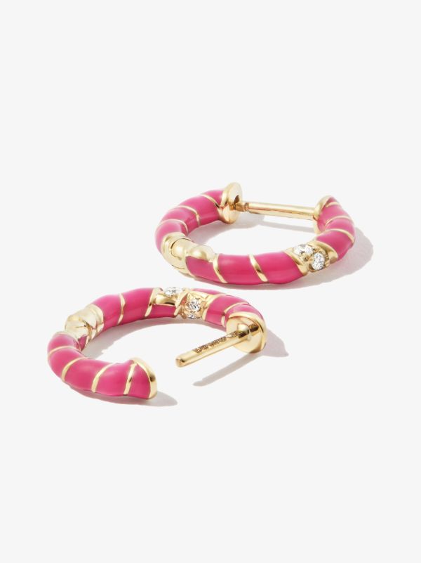 Yvonne Léon 9K Yellow Gold Mini Torsade Enamel And Diamond Hoop Earrings | Browns Earrings