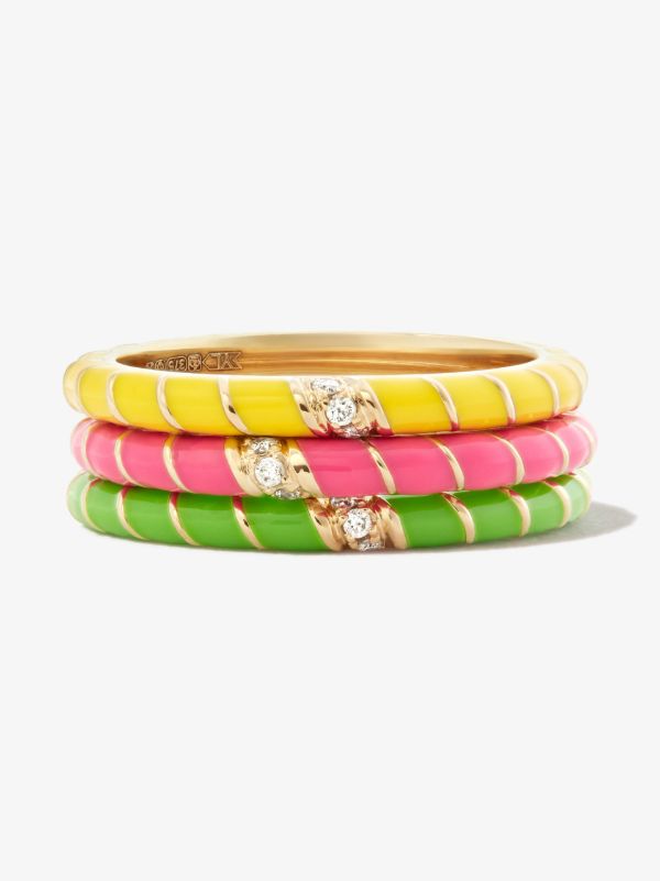 Yvonne Léon 9K Yellow Gold Mini Torsade Enamel Diamond Ring Set | Browns Fine Rings