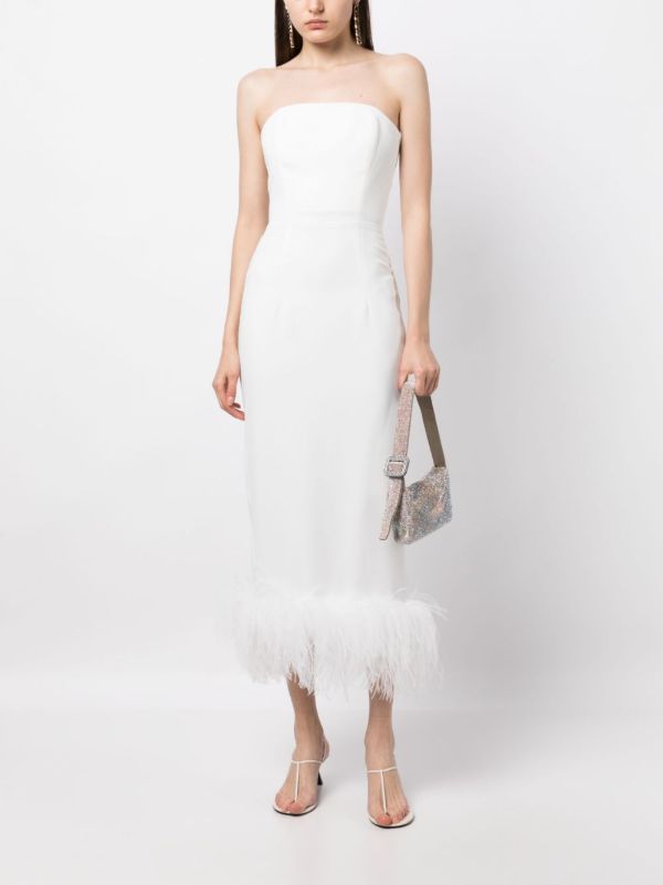 16Arlington White Minelli Feather Trim Midi Dress | Browns Evening Dresses