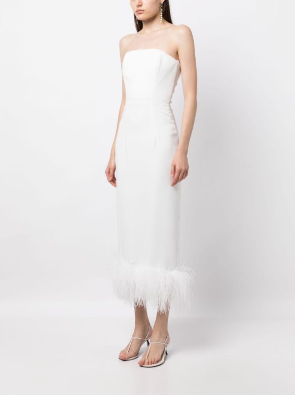 16Arlington White Minelli Feather Trim Midi Dress | Browns Evening Dresses