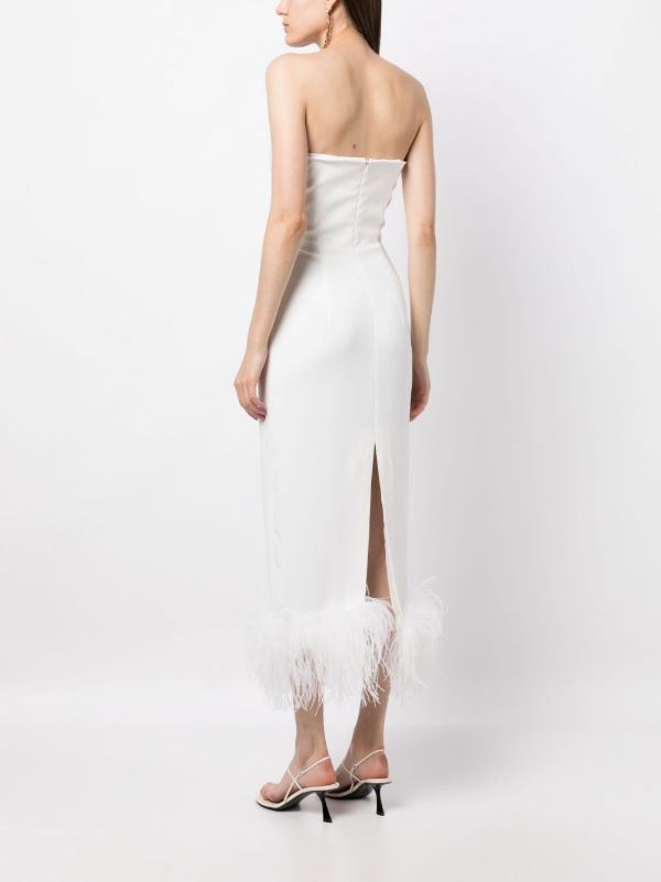 16Arlington White Minelli Feather Trim Midi Dress | Browns Evening Dresses